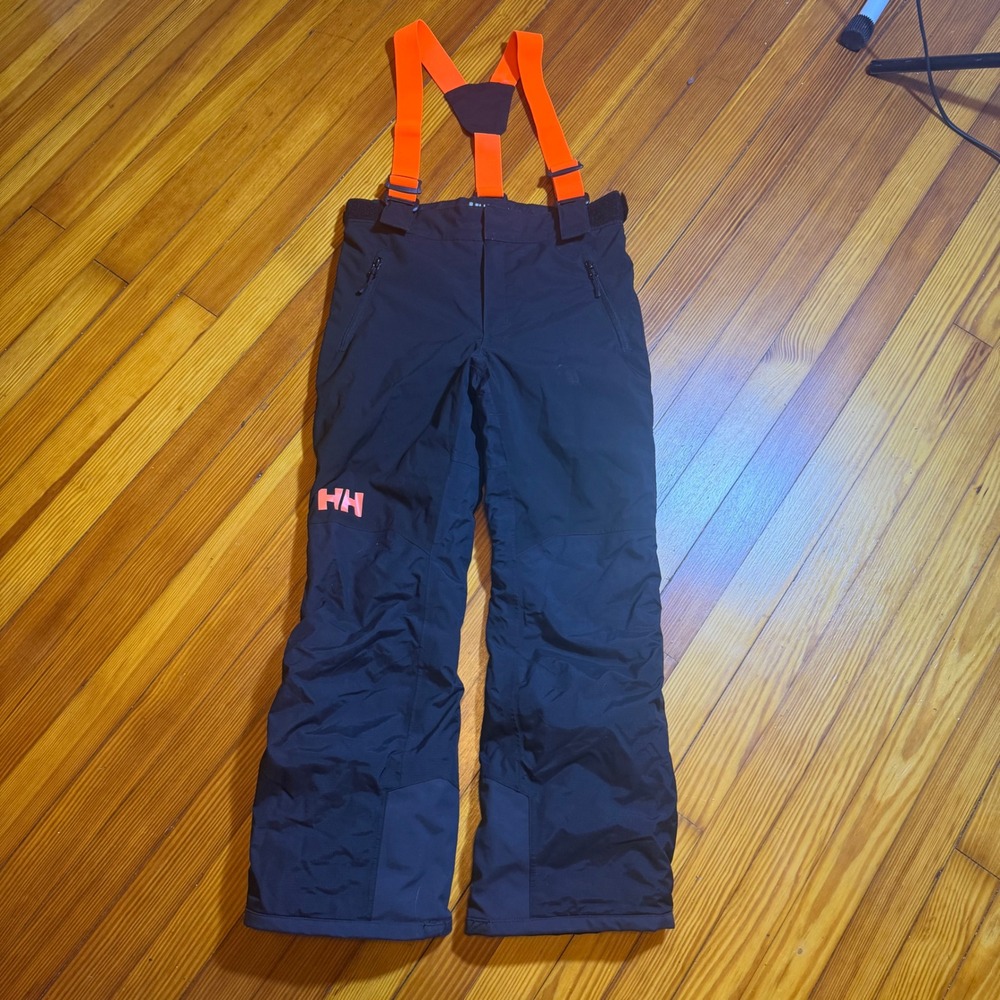Helly Hansen Kids Black Snow Pants Orange Suspenders Size 12 152 Ski Trousers